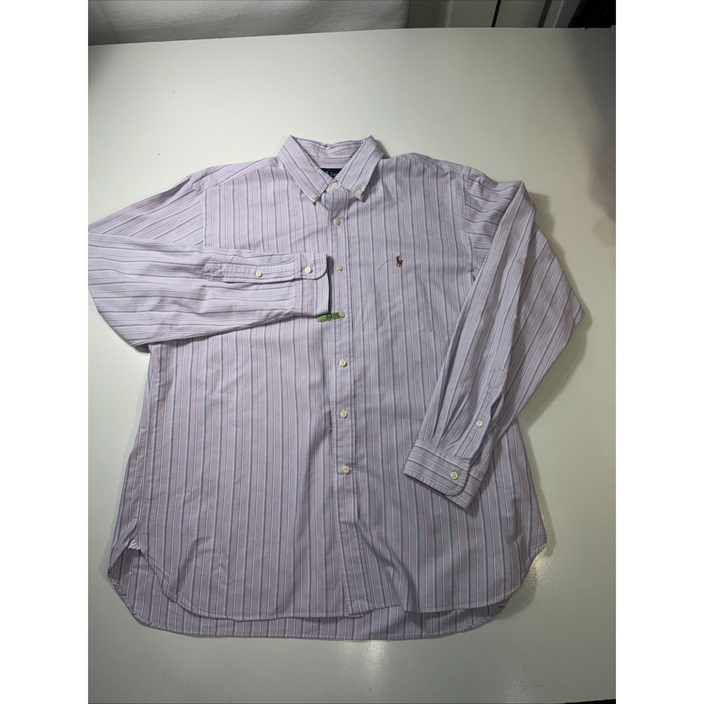 Ralph Lauren‎ Dress Shirt Men X Large Striped Classic Fit Purple Colorful Preppy